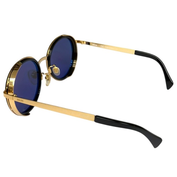 Vintage MCM Round Sunglasses MCM115SK Gold Black Frame 55mm Blue Mirror Interior - Picture 3 of 14